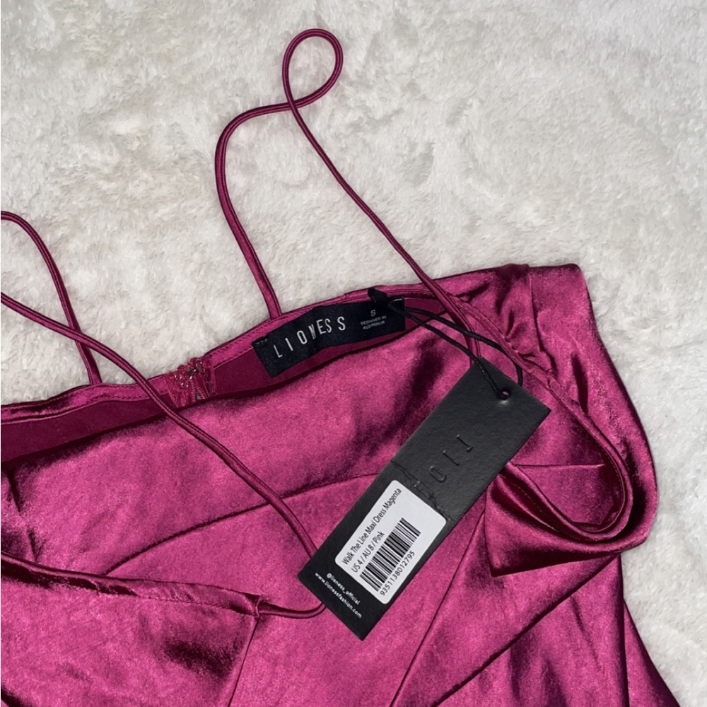 New Lioness Magenta Cowl Neck Silky Dress - Picture 14 of 15